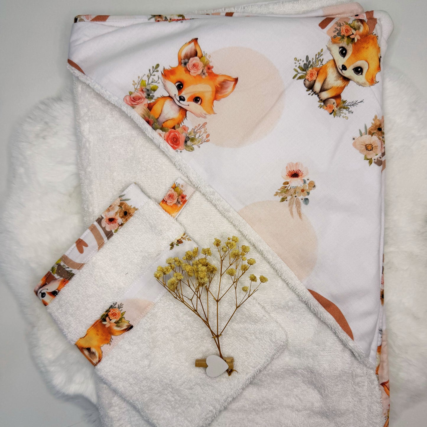 Cape de bain XL avec gant de toilette assorti à motif