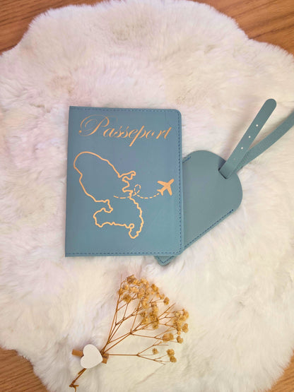✈️ Ensemble Voyage Personnalisé – Protège-Passeport & Étiquette Bagage