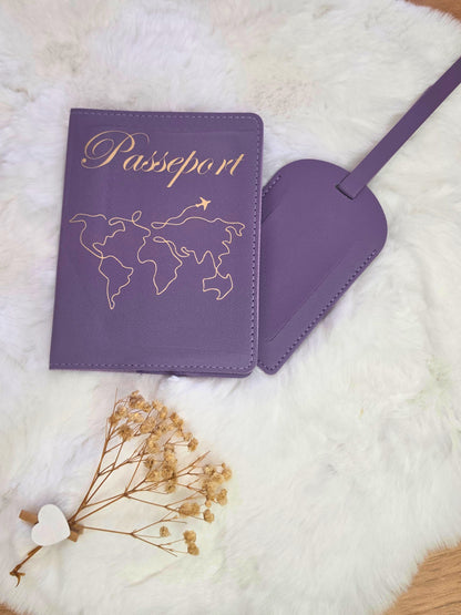 ✈️ Ensemble Voyage Personnalisé – Protège-Passeport & Étiquette Bagage