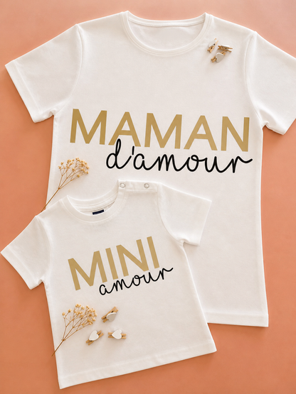 T-shirt “Maman d’amour” & “Mini amour” – Duo assorti