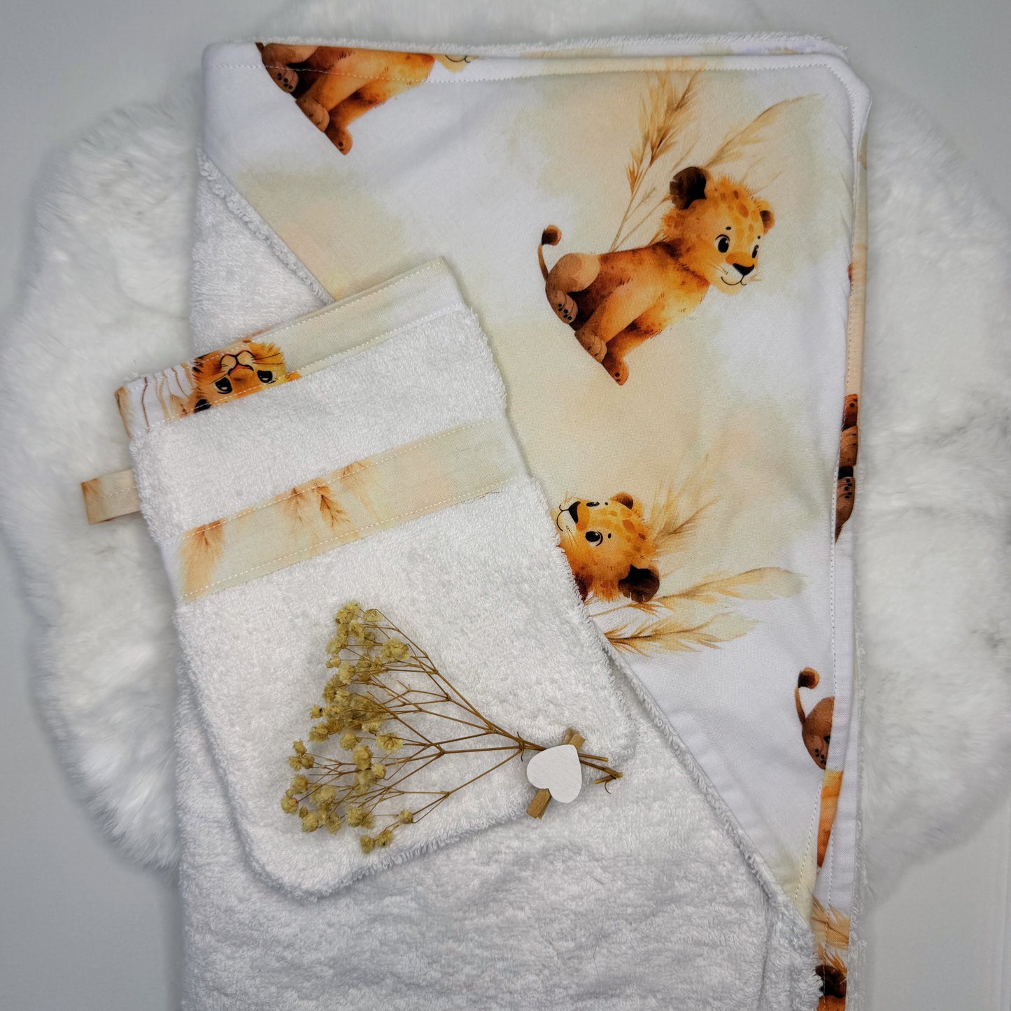 Cape de bain XL avec gant de toilette assorti à motif