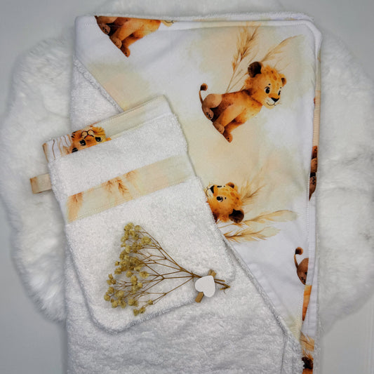 Cape de bain XL avec gant de toilette assorti à motif