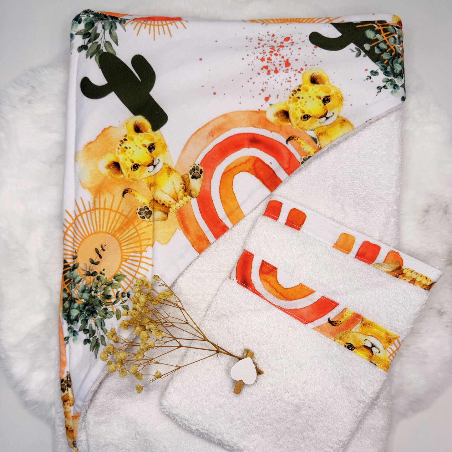 Cape de bain XL avec gant de toilette assorti à motif