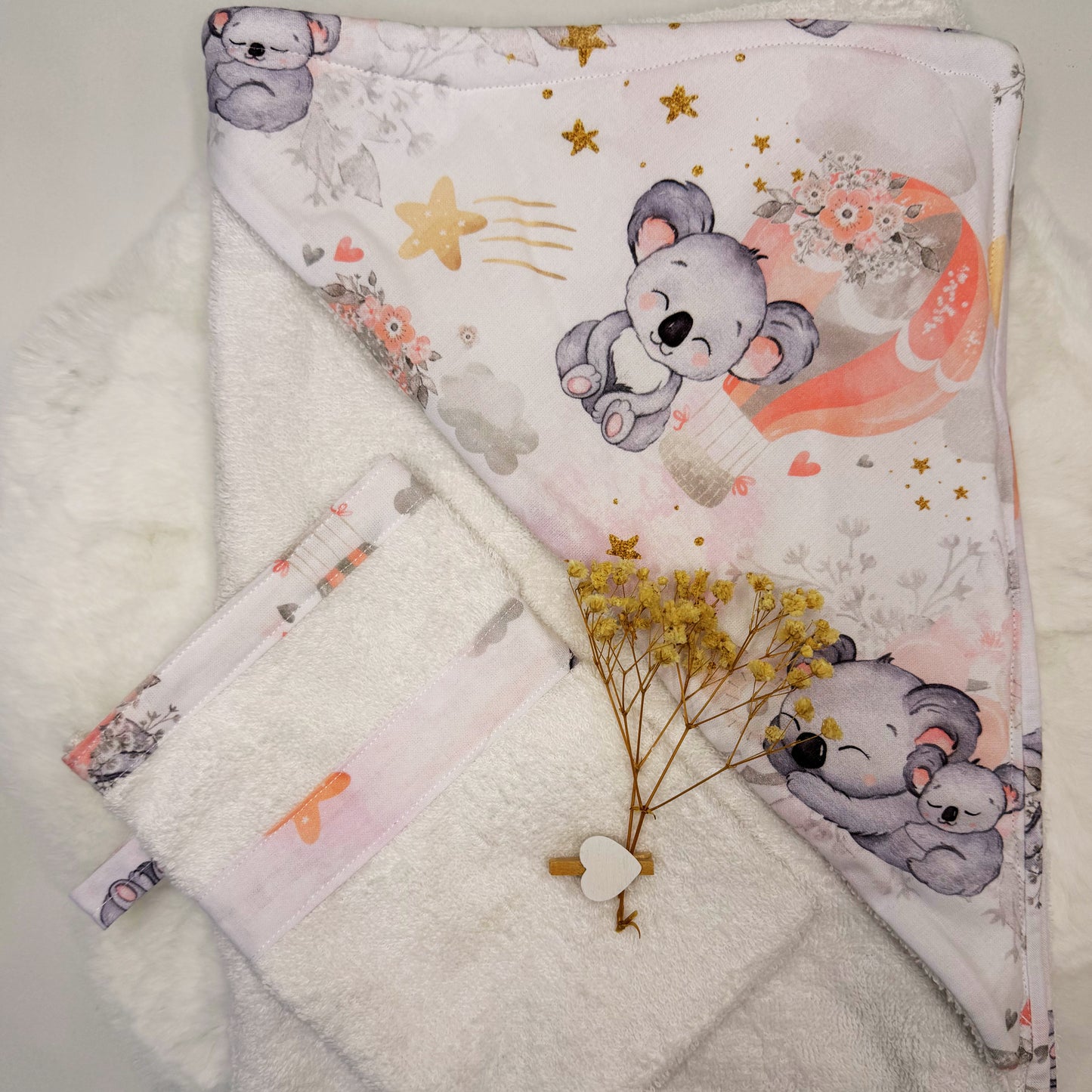 Cape de bain XL avec gant de toilette assorti à motif