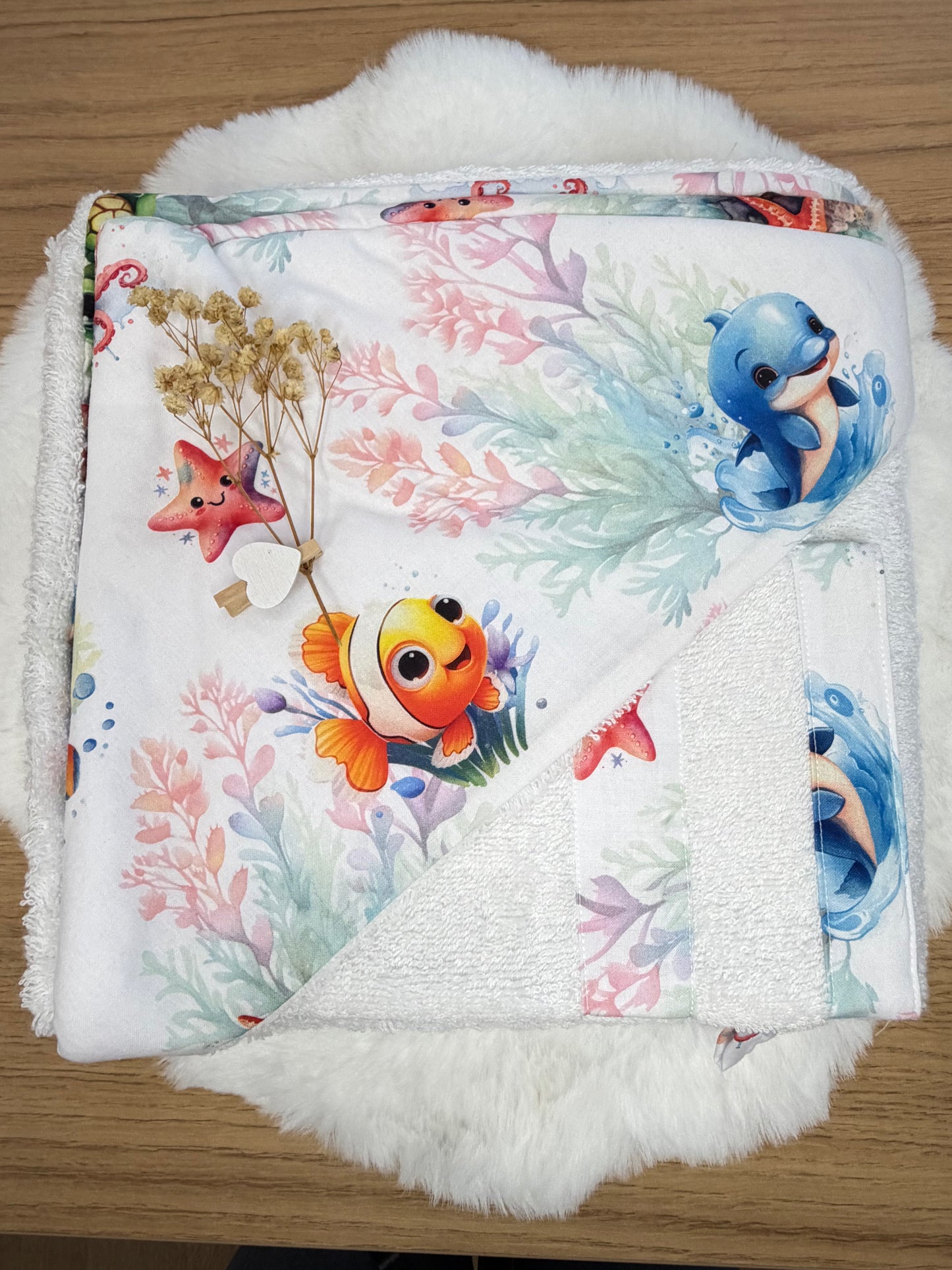 Cape de bain XL avec gant de toilette assorti à motif